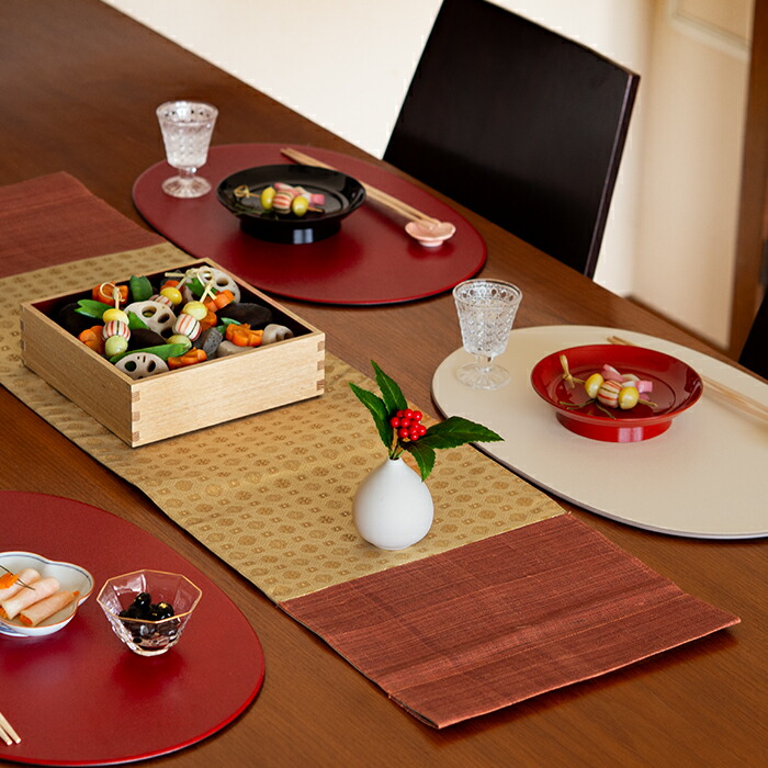 BAN INOUE　華わび裂ラナー　テーブルランナー 　さび朱