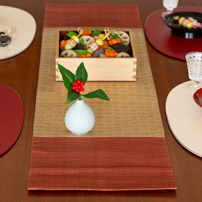 BAN INOUE　華わび裂ラナー　テーブルランナー 　さび朱