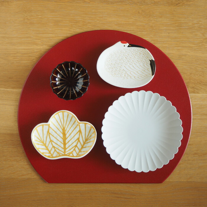 ■【2026年福袋3】初春のお膳に嬉しい ハレの日の半月盆5点セット【鶴】