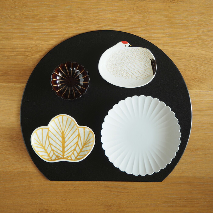 ■【2026年福袋3】初春のお膳に嬉しい ハレの日の半月盆5点セット【鶴】