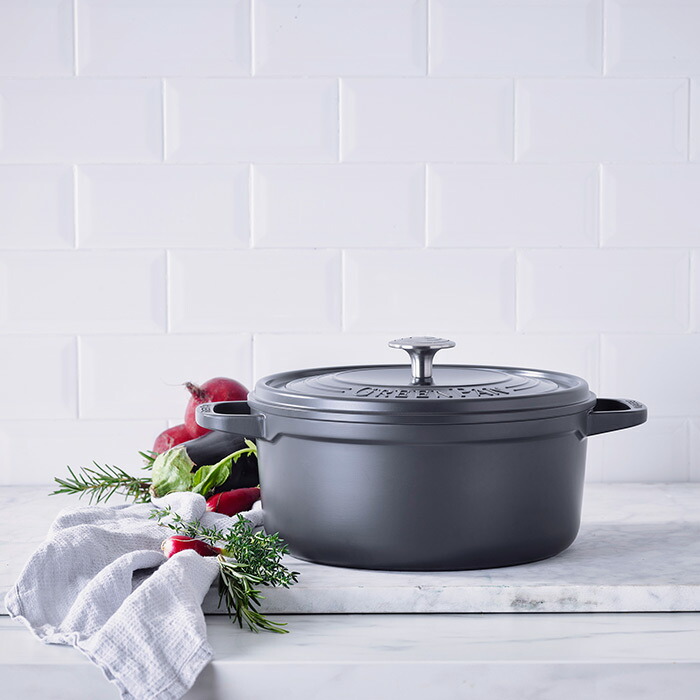 グリーンパン　フェザーウェイト　ココットラウンド　22cm　ポットホルダー2個付　グレー　/　GREENPAN