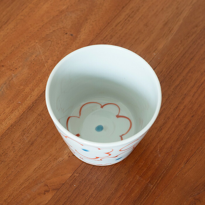 堀畑蘭　蕎麦猪口　色絵 花雲　赤