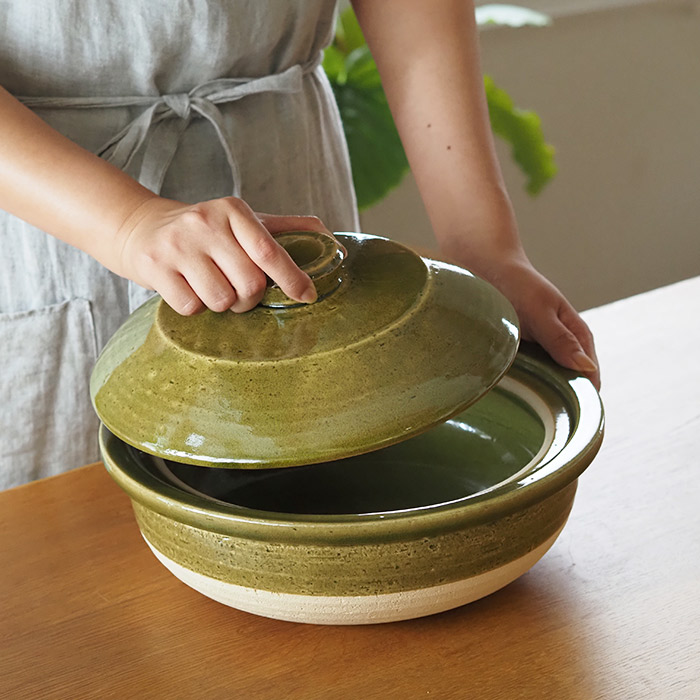 庄左エ門窯　水炊き土鍋　シンプル　四人用　抹茶