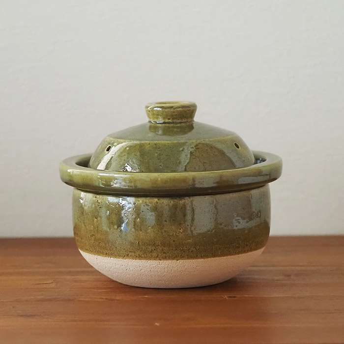 庄左エ門窯　米炊き土鍋　シンプル　三合　抹茶