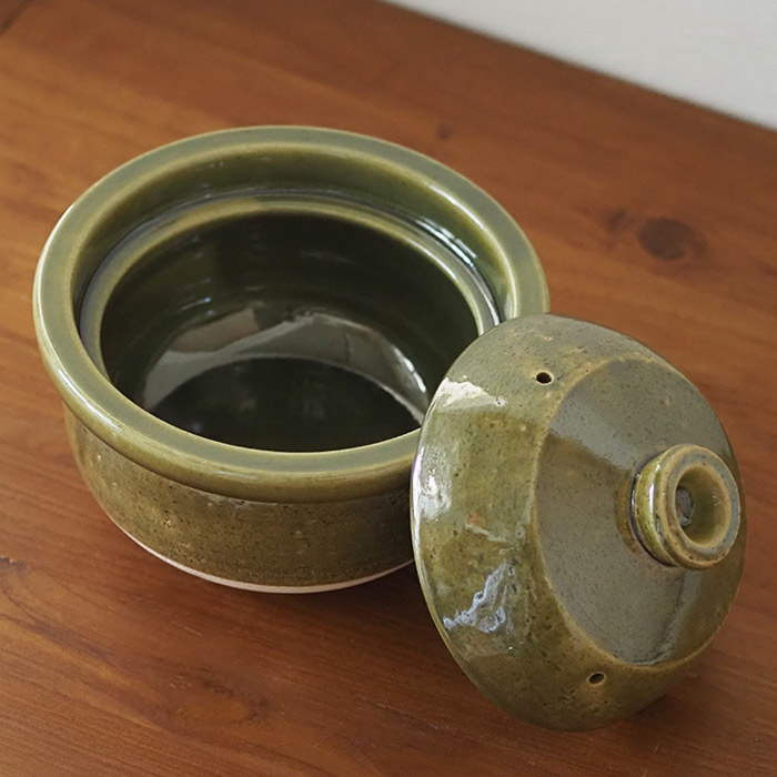庄左エ門窯　米炊き土鍋　シンプル　三合　抹茶