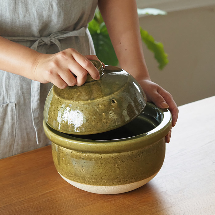 庄左エ門窯　米炊き土鍋　シンプル　三合　抹茶